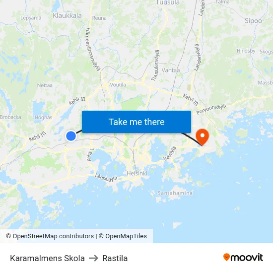 Karamalmen School to Rastila map
