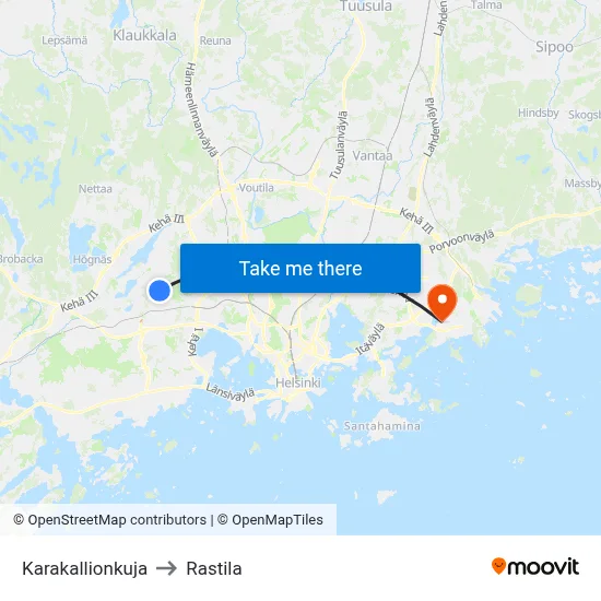 Karakallio Lane to Rastila map
