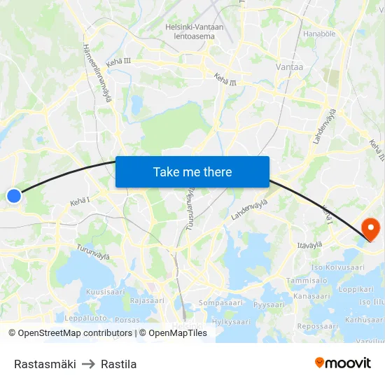 Rastasmaki to Rastila map