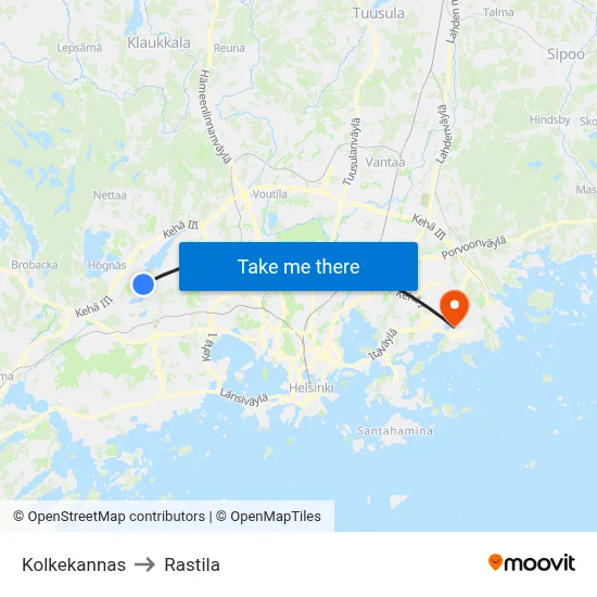 Kolkekannas to Rastila map