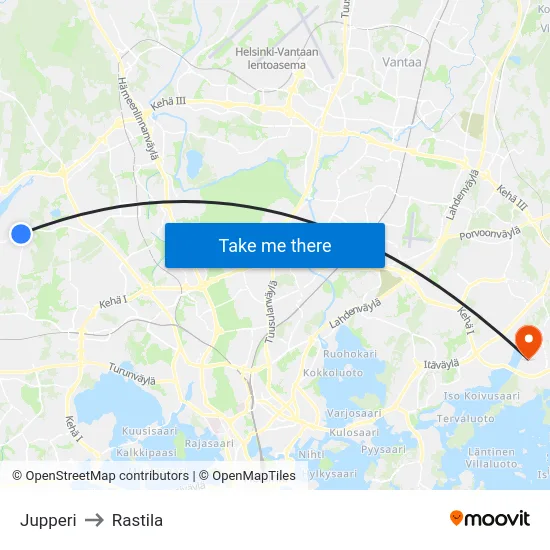 Jupperi to Rastila map