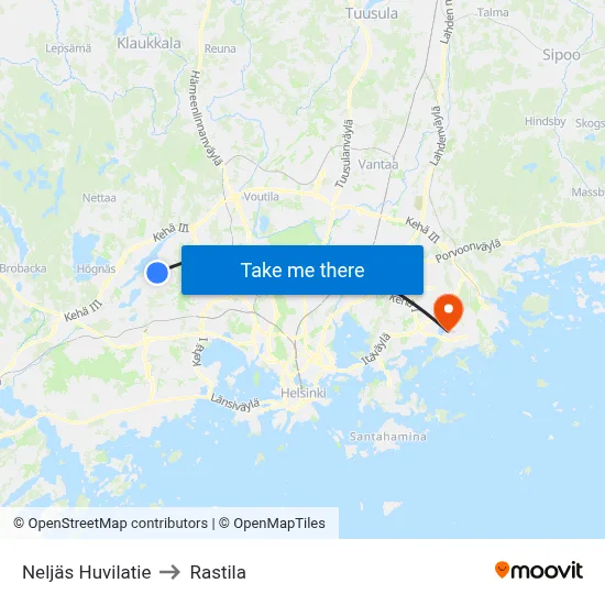 Neljäs Huvilatie to Rastila map
