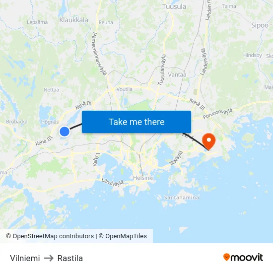 Vilniemi to Rastila map