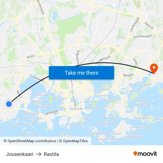 Jousenkaari to Rastila map