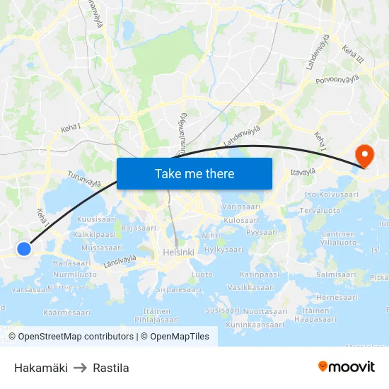 Hakamäki to Rastila map