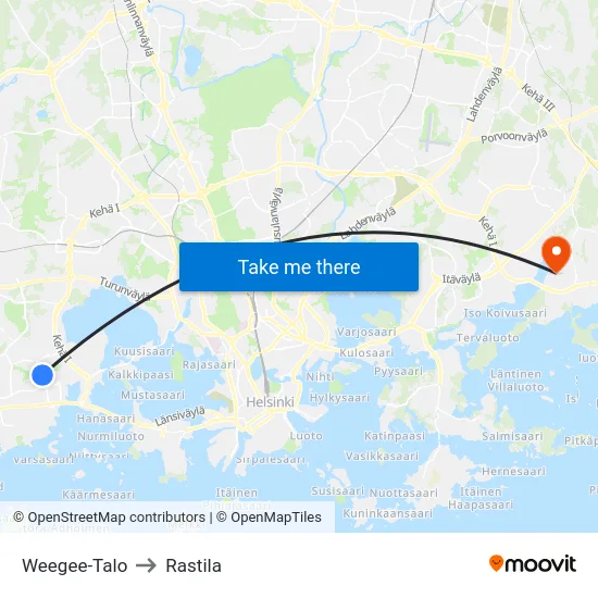 Weegee-Talo to Rastila map