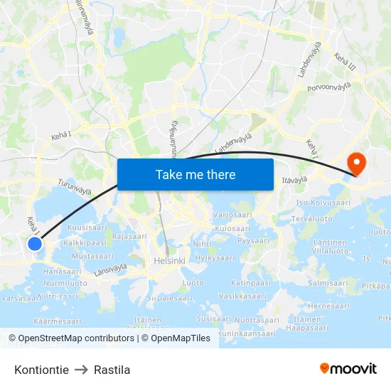 Kontiontie to Rastila map