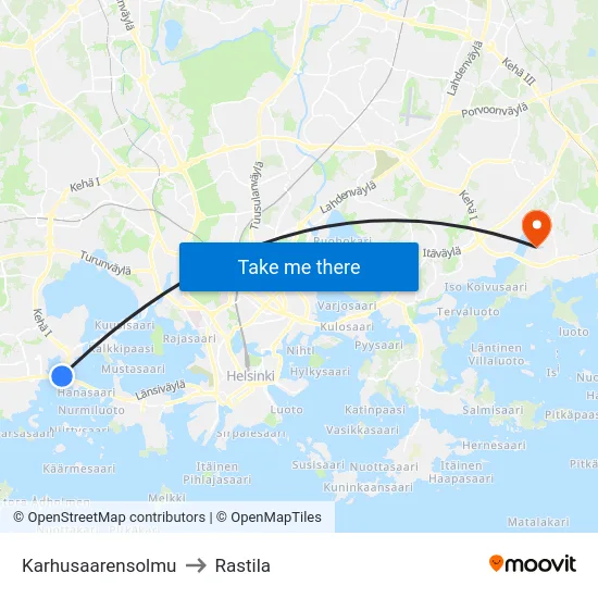 Karhusaarensolmu to Rastila map