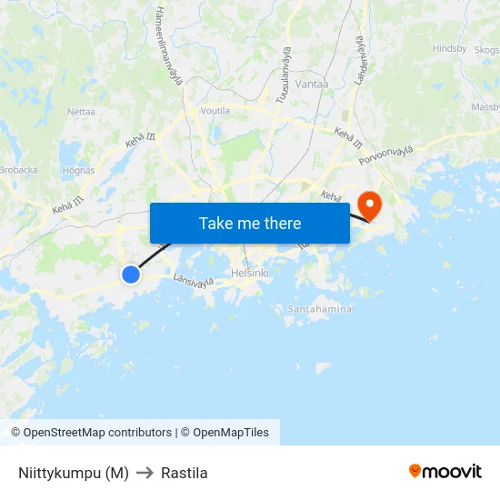 Niittykumpu (M) to Rastila map