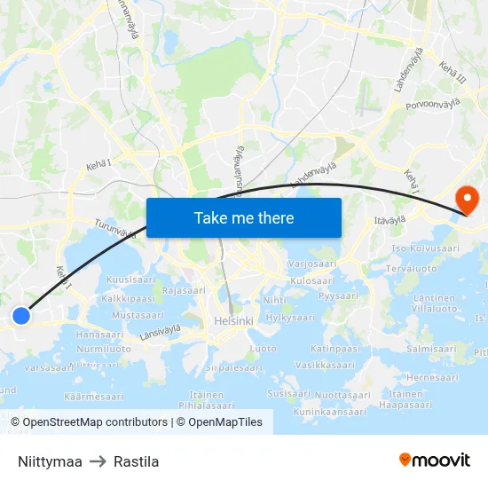 Niittymaa to Rastila map