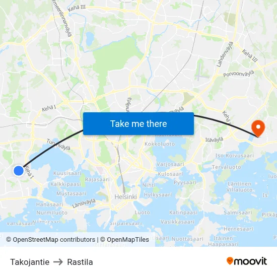 Takojantie Road to Rastila map