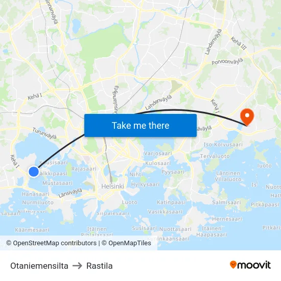Otaniemensilta to Rastila map