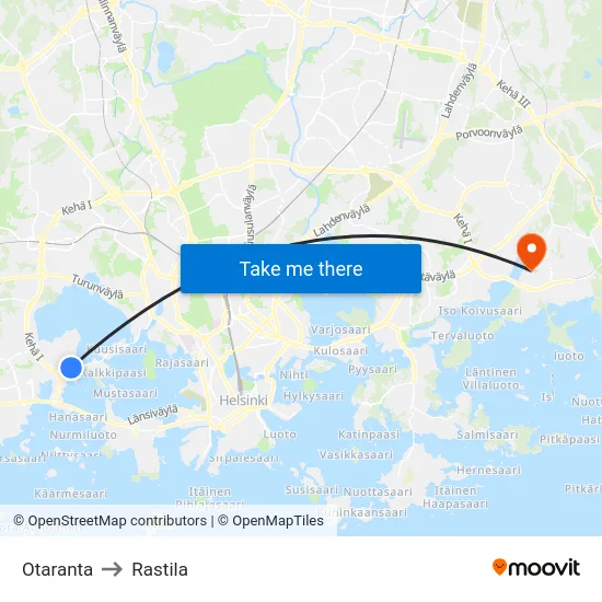 Otaranta to Rastila map
