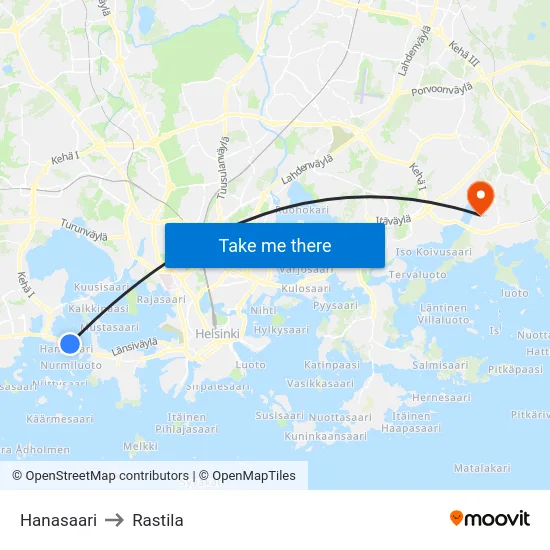 Hanasaari to Rastila map