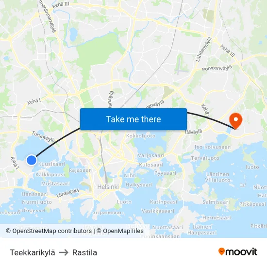 Teekkarikylä to Rastila map