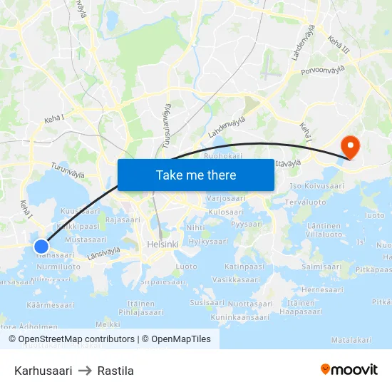 Karhusaari to Rastila map
