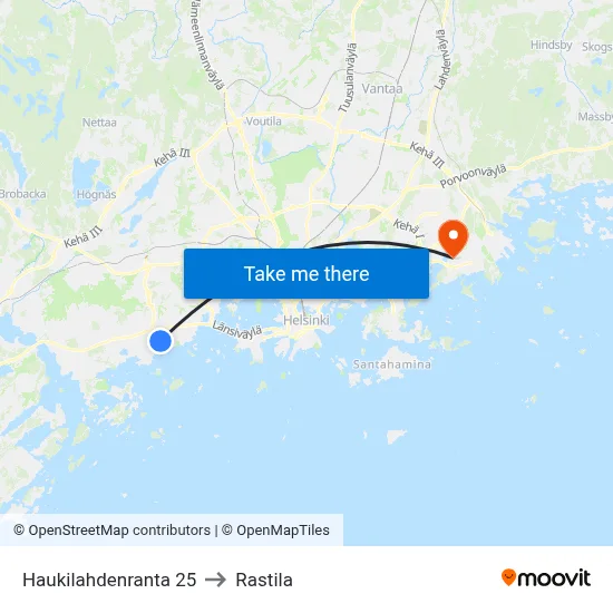Haukilahti Shore 25 to Rastila map