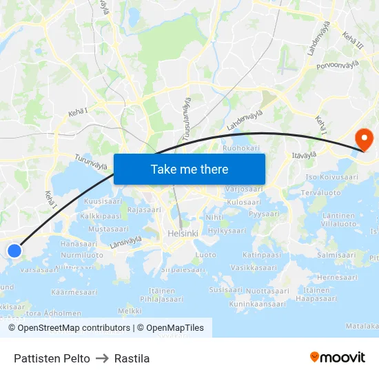 Pattinen Field to Rastila map