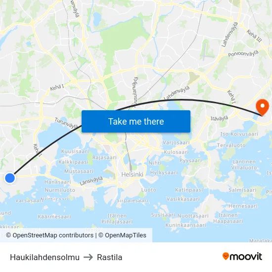 Haukilahdensolmu to Rastila map