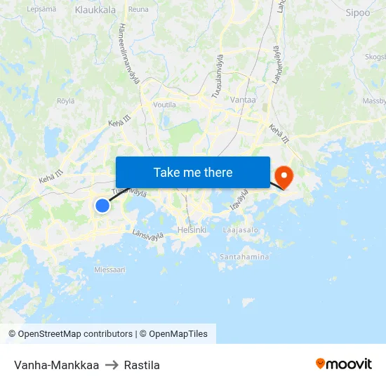 Old Mankkaa to Rastila map