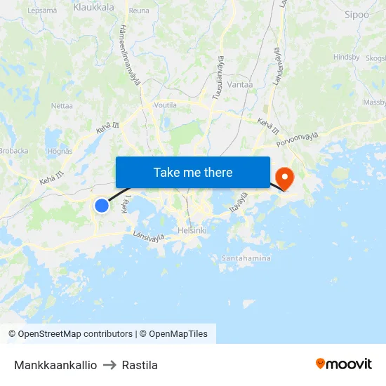 Mankkaa Hill to Rastila map