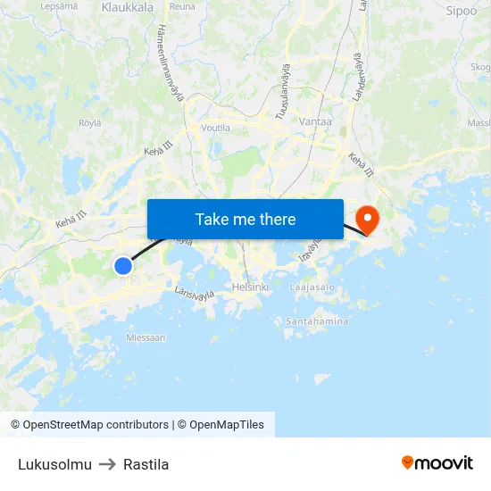 Lukusolmu to Rastila map
