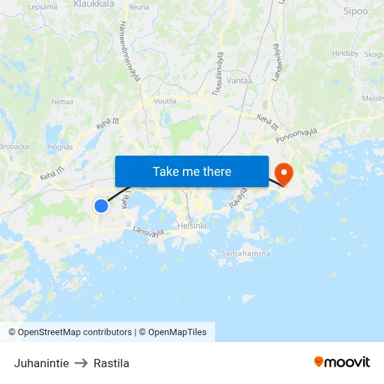 Juhanintie to Rastila map
