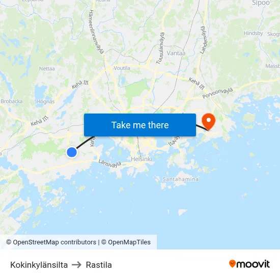 Kokinkyläbridge to Rastila map