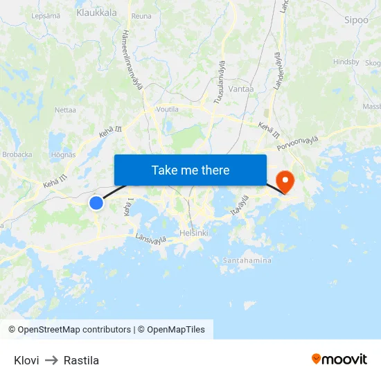 Klovi to Rastila map