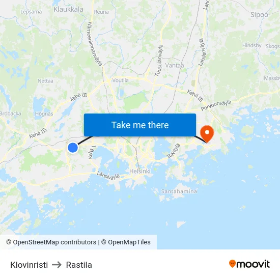 Klovinristi to Rastila map