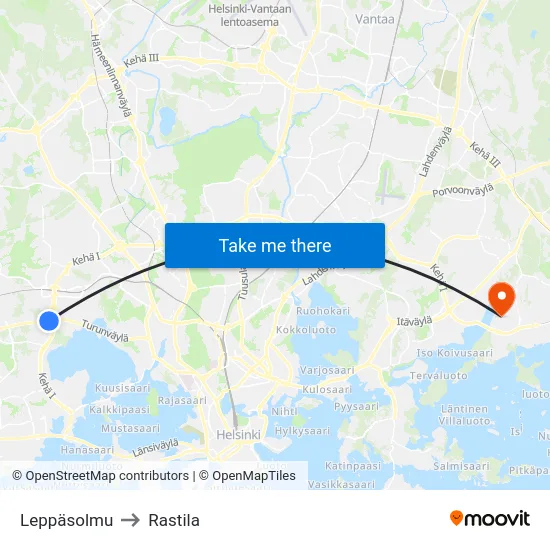 Leppäsolmu to Rastila map