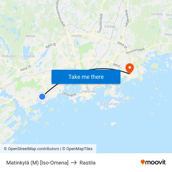 Matinkylä (M) [Iso-Omena] to Rastila map