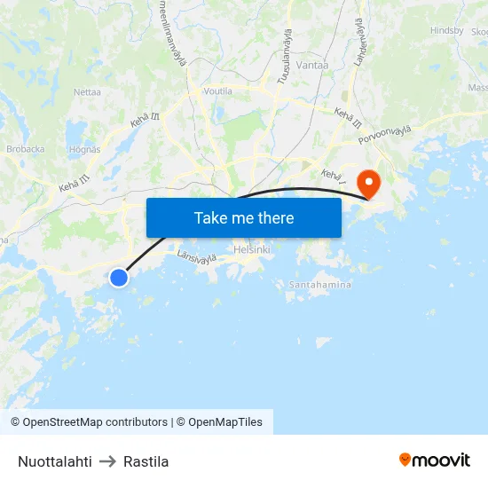 Nuottalahti to Rastila map