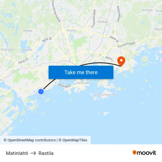 Matinlahti to Rastila map