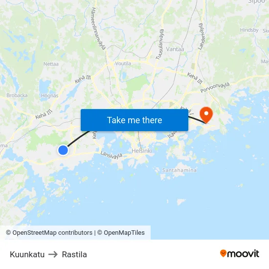 Kuunkatu to Rastila map