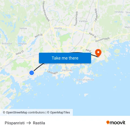 Piispanristi to Rastila map