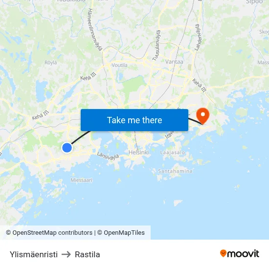 Ylismaki Crossing to Rastila map