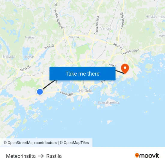 Meteorinsilta to Rastila map