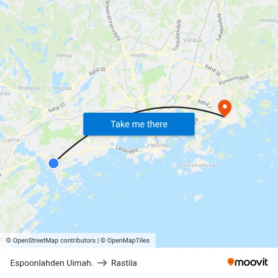 Espoonlahti Swimming Hall to Rastila map