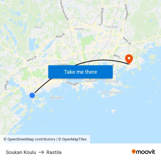 Soukka School to Rastila map