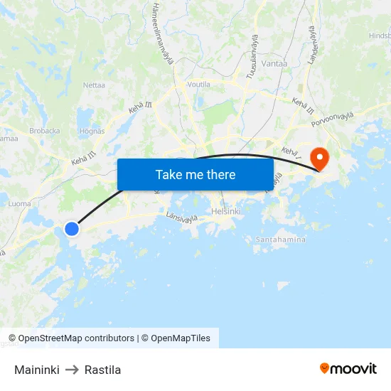 Maininki to Rastila map