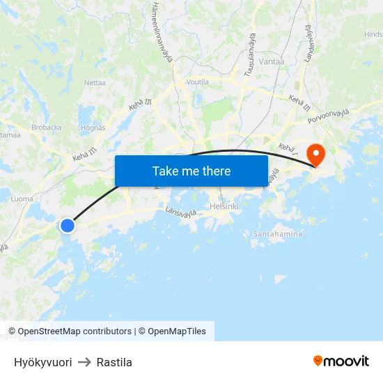 Hyokyvuori to Rastila map