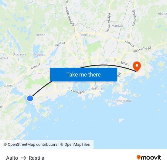Aalto to Rastila map