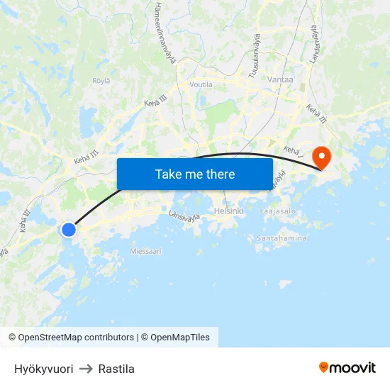 Hyokyvuori to Rastila map