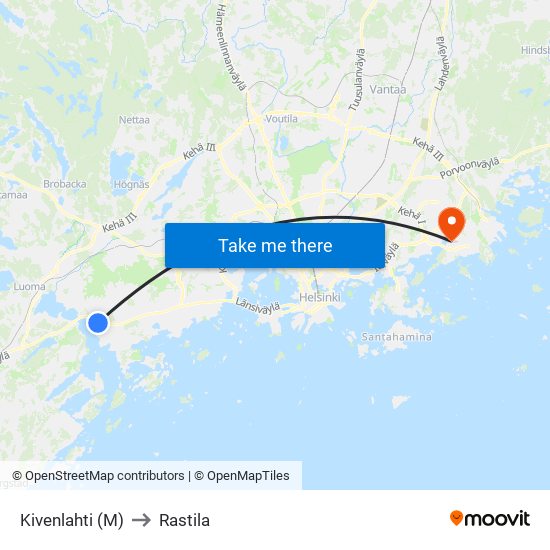 Kivenlahti (M) to Rastila map