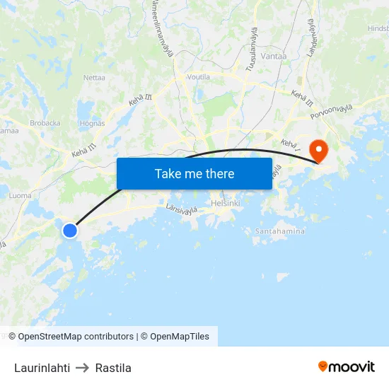 Laurinlahti to Rastila map