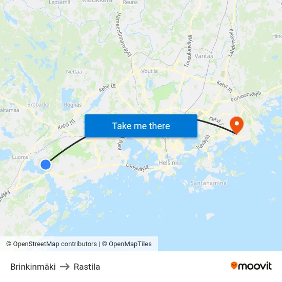 Brinkinmäki to Rastila map