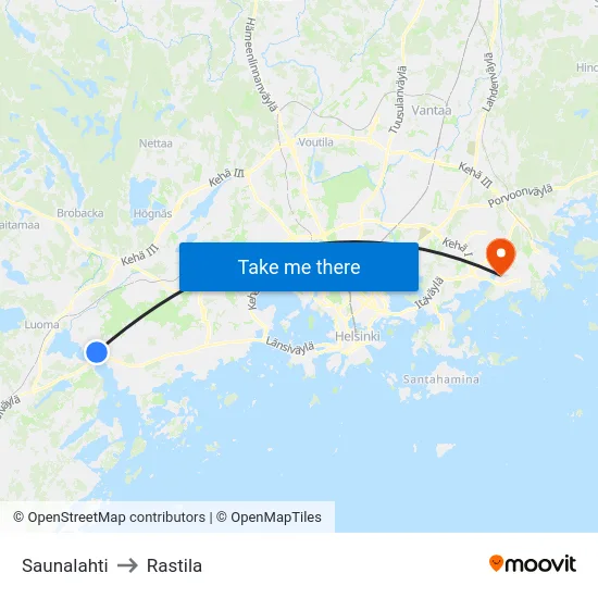 Saunalahti to Rastila map