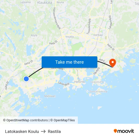 Latokaski School to Rastila map
