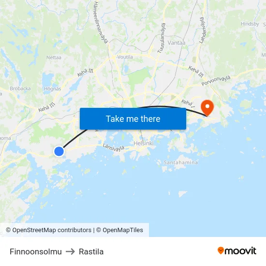Finnoonsolmu to Rastila map
